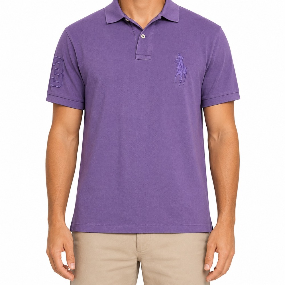 Polo By Ralph Lauren Polo Shirt Men Large Purple Big Pony Custom Fit 100% Cotton